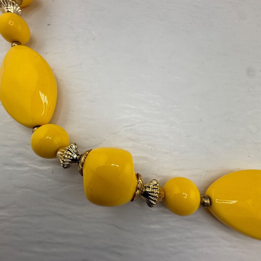 Vintage Estate Beaded Necklace Yellow Plastic Retro Statement 24"